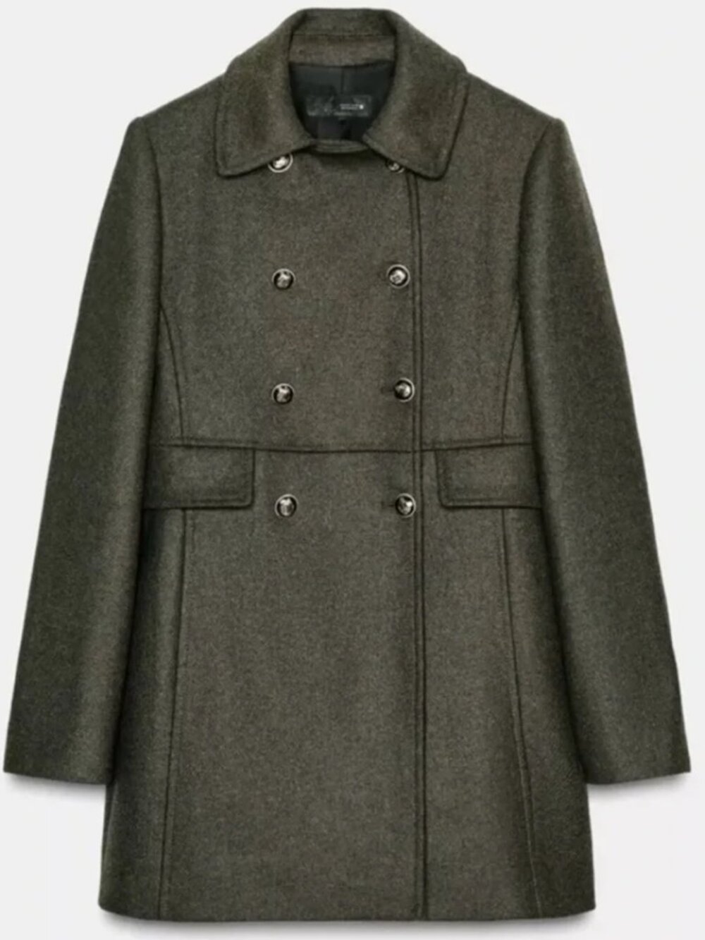 ZARA DOUBLE BREASTED WOOL BLEND COAT IN KHAKI Size XXL NWT
